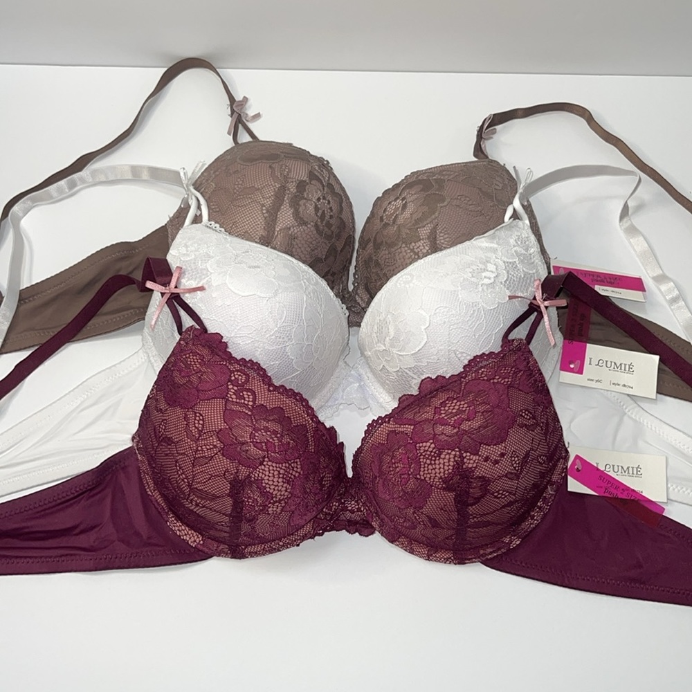 Lace Push-Up Bra — Wine, White & Taupe